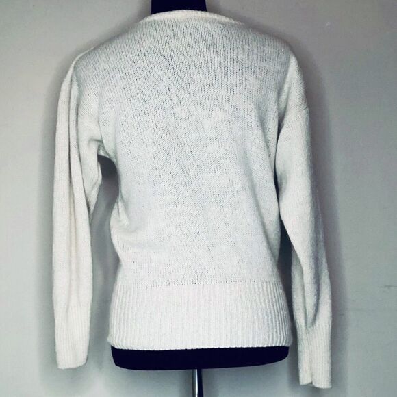 KAREN SCOTT🧶Beaded Sequin Long Sleeve Sweater Scoop Neck🧶Cream White Flowers - Picture 4 of 12